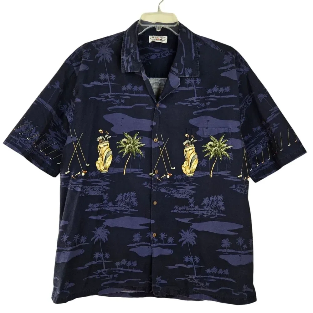 PACIFIC LEGEND Golf Club Palm Tree Hawaiian Shirt 3XL USA Made Short Sleeve